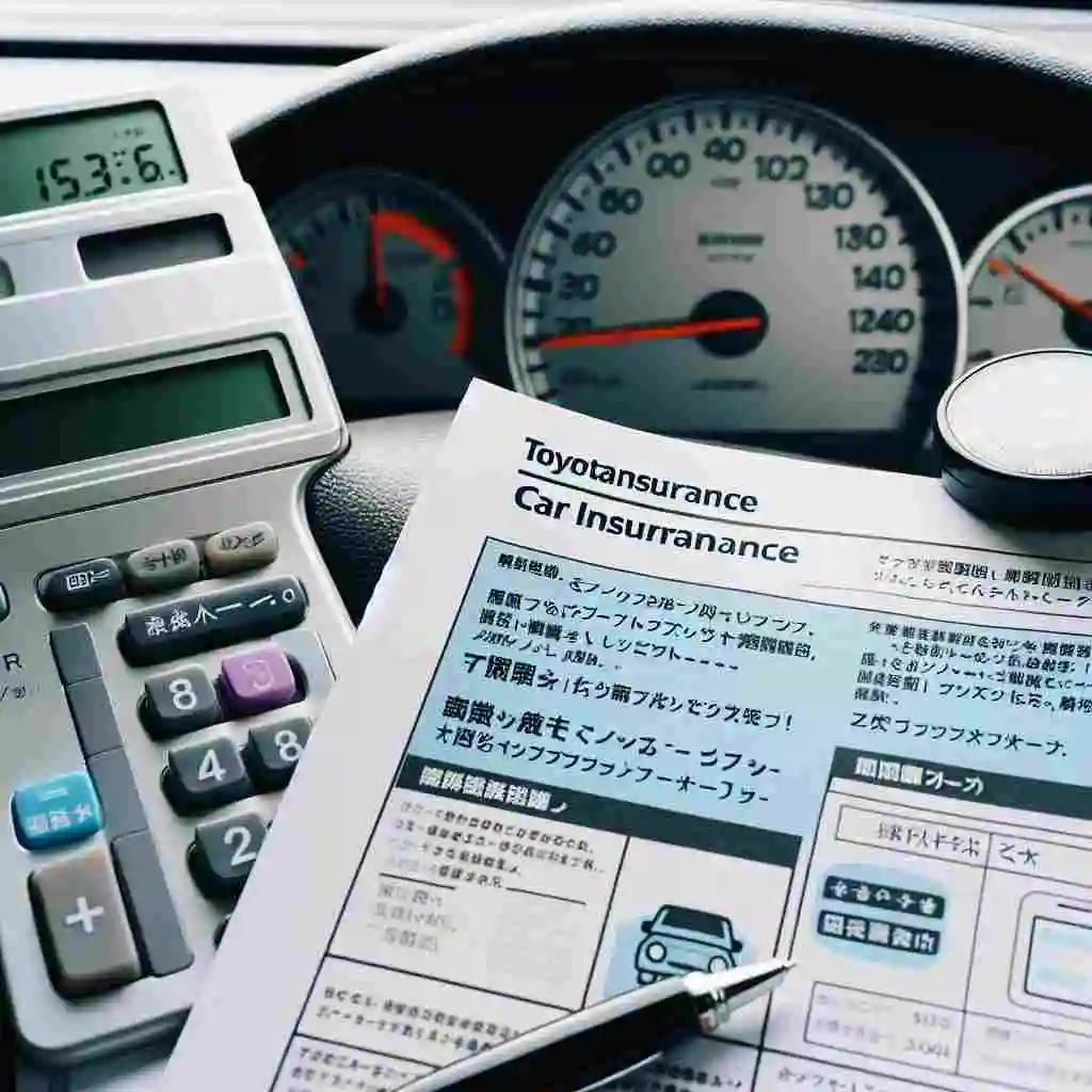 Toyota car dashboard, insurance documents, calculator, toyotainsurance.info insurance comparison