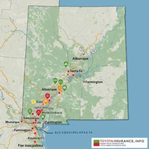 Map of New Mexico with major cities highlighted to show variations in auto insurance rates