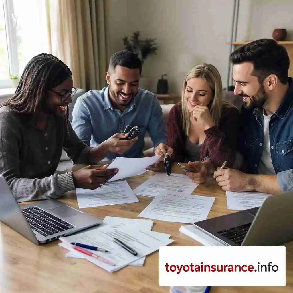 Family reviewing bundled Toyota insurance policies at home on toyotainsurance.info