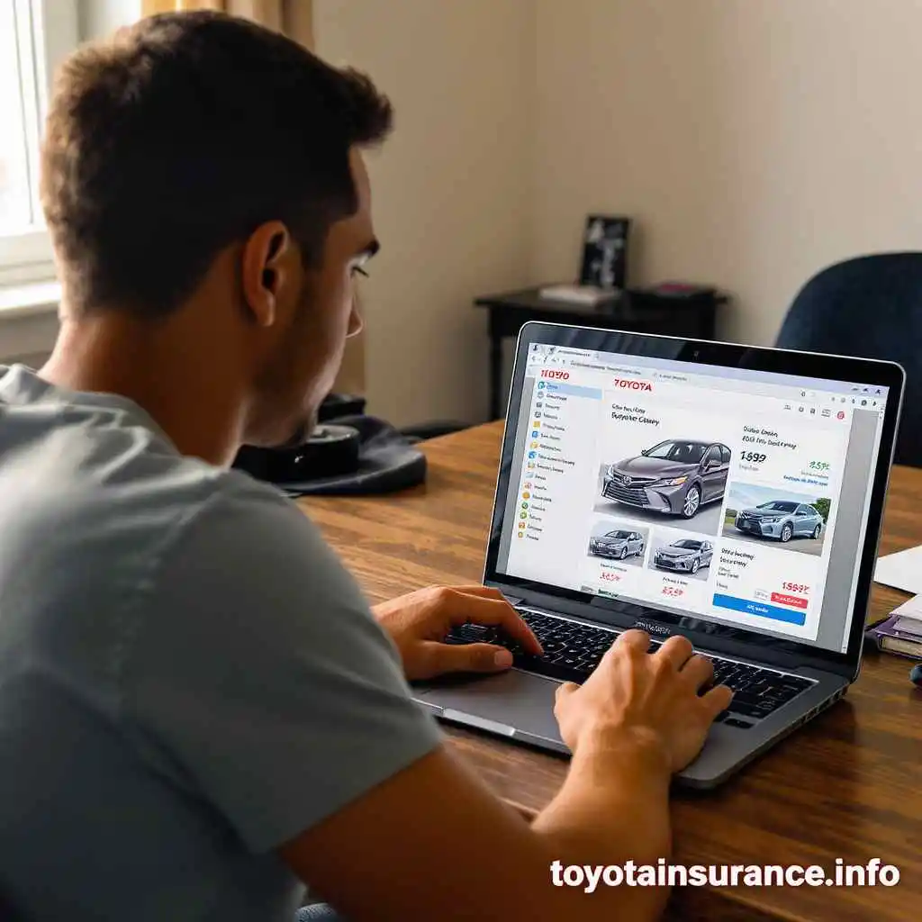Person comparing Toyota Camry insurance rates and quotes online using a laptop – toyotainsurance.info
