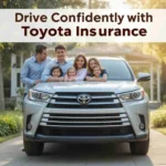 Happy family with Toyota car representing secure and vehicle insurance protection