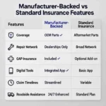 Comparison table showing manufacturer-backed insurance versus standard auto insurance