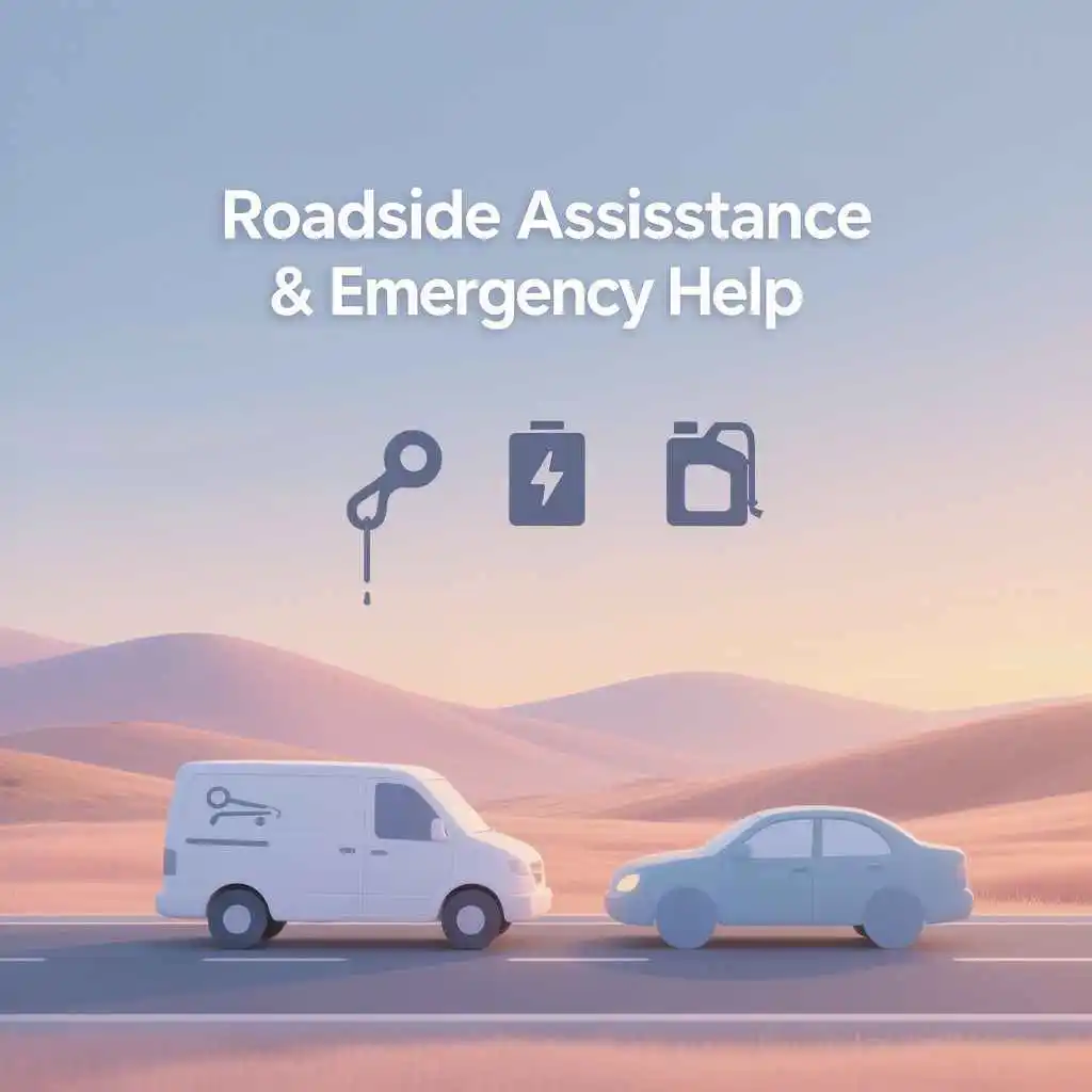Illustration of roadside assistance scene with service van and car