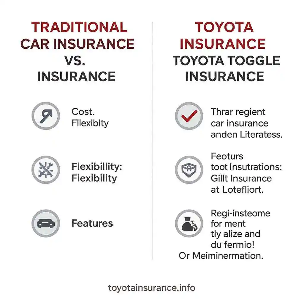 Side-by-side chart comparing Toyota Toggle Insurance with traditional auto insurance advantages. toyotainsurance.info