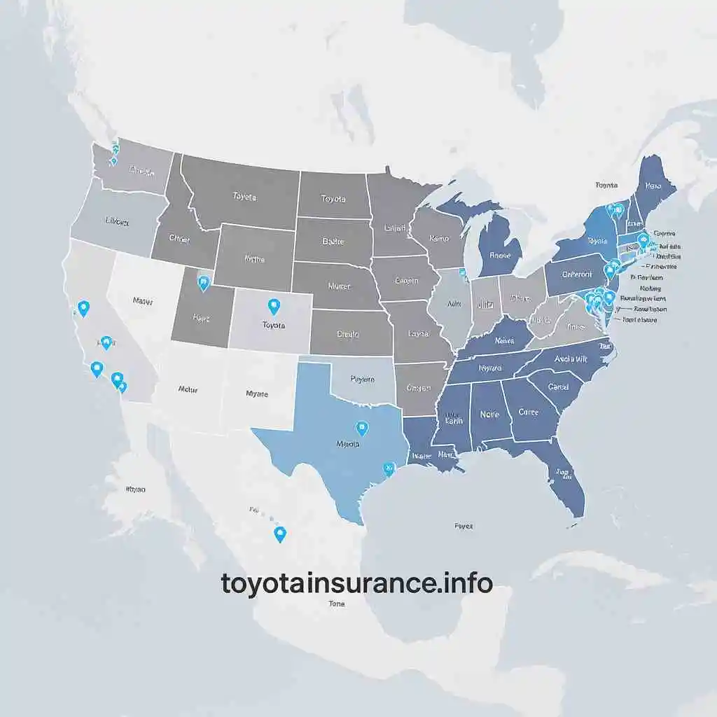 U.S. coverage map highlighting Toyota roadside assistance service areas. toyotainsurance.info