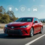 Red Toyota Camry on highway representing Toyota Auto Insurance coverage