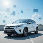 Toyota car protected with insurance icons representing safety and coverage