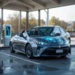 Toyota hybrid car at a charging station highlighting EV safety and coverage