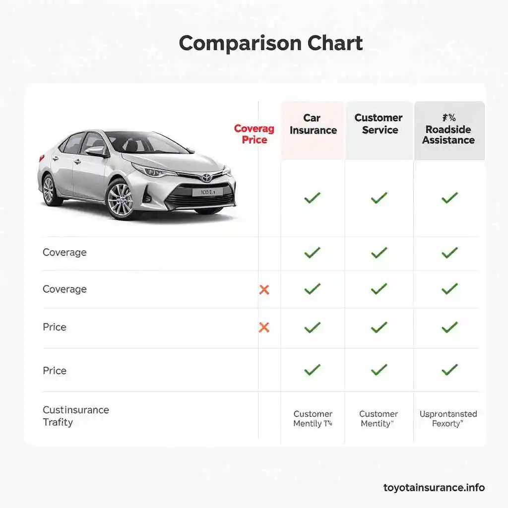 Comparison chart of car insurance features for Toyota vehicles in Pakistan