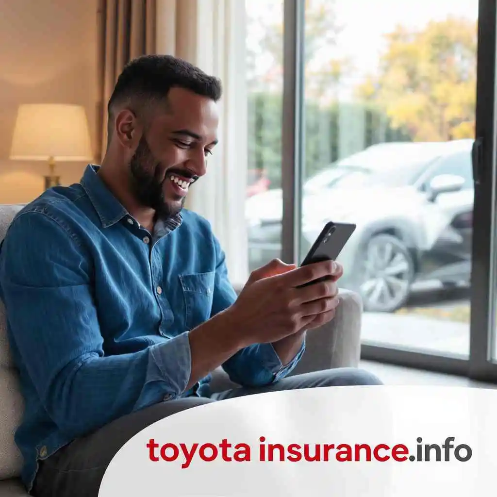 Toyota owner checking insurance quote online on smartphone at toyotainsurance.info