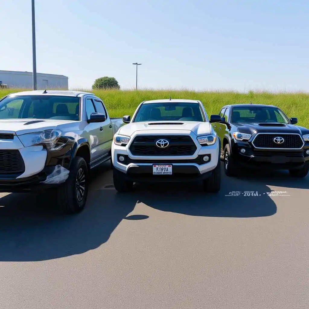 Toyota Tacoma model year lineup comparison showing trims from 2016, 2019, and 2023