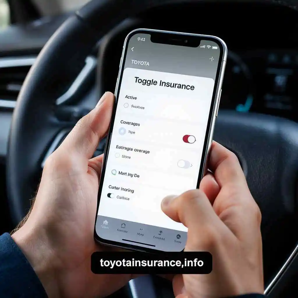 Toyota Toggle Insurance mobile dashboard interface showing flexible coverage options. toyotainsurance.info