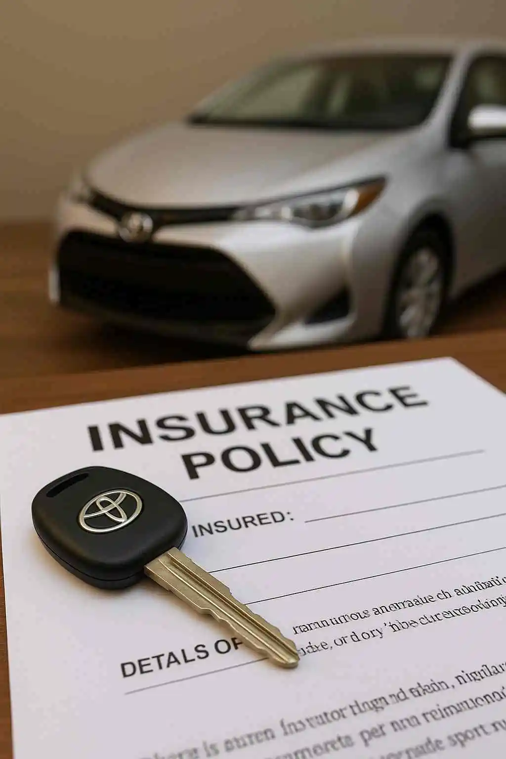 Toyota vehicle insurance concept with car keys and policy documents