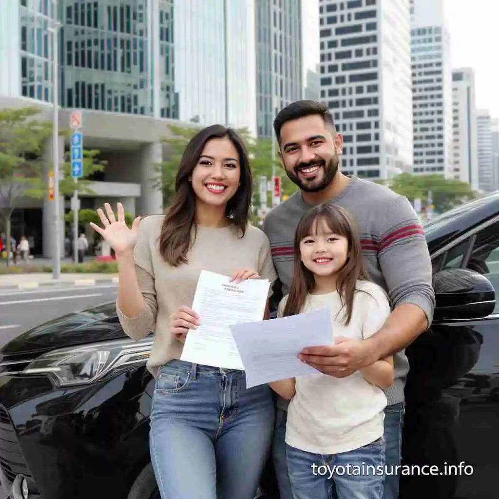 Happy family with Toyota car and insurance at toyotainsurance.info