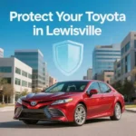 Red Toyota Camry with insurance protection in Lewisville Texas showing comprehensive auto coverage options