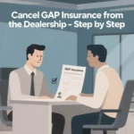 customer speaking with dealership finance manager about gap insurance cancellation paperwork