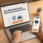 A person using a laptop and smartphone to compare auto insurance quotes digitally