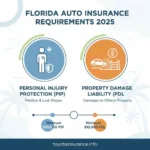 Florida auto insurance minimums infographic with PIP and PDL coverage, showing Florida auto insurance basics