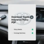 Digital insurance policy document displayed on a screen with a download icon and Toyota branding elements