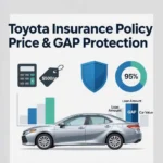 Toyota vehicle shown with pricing icons, calculator symbols, and insurance coverage graphics illustrating cost and GAP protection
